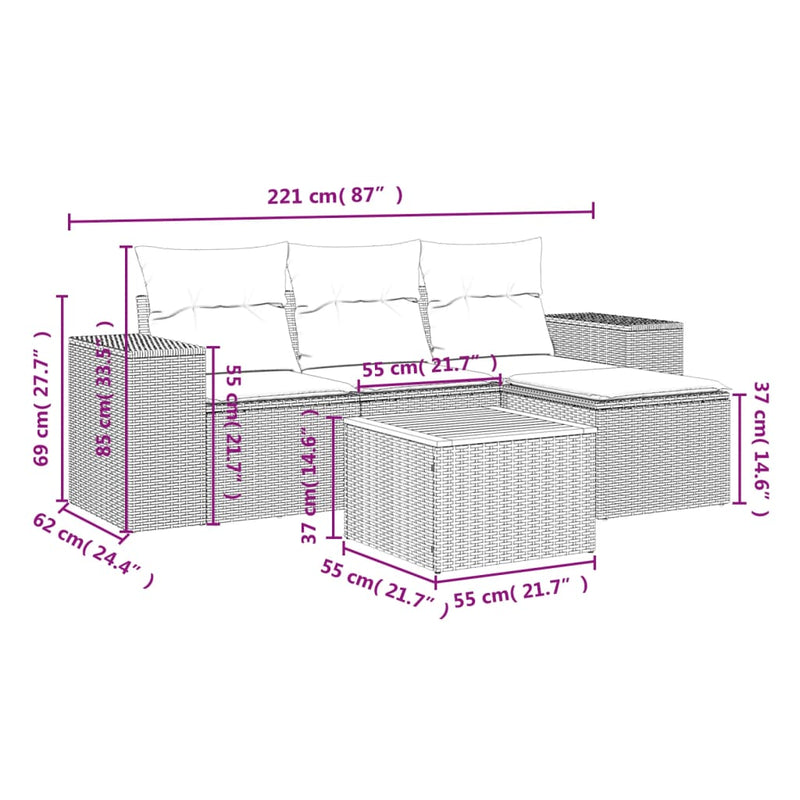 5 Piece Garden Sofa Set with Cushions Black Poly Rattan Payday Deals