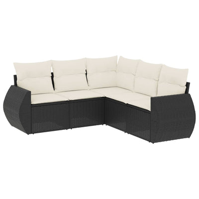 5 Piece Garden Sofa Set with Cushions Black Poly Rattan Payday Deals
