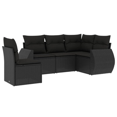 5 Piece Garden Sofa Set with Cushions Black Poly Rattan Payday Deals