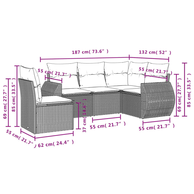 5 Piece Garden Sofa Set with Cushions Black Poly Rattan Payday Deals