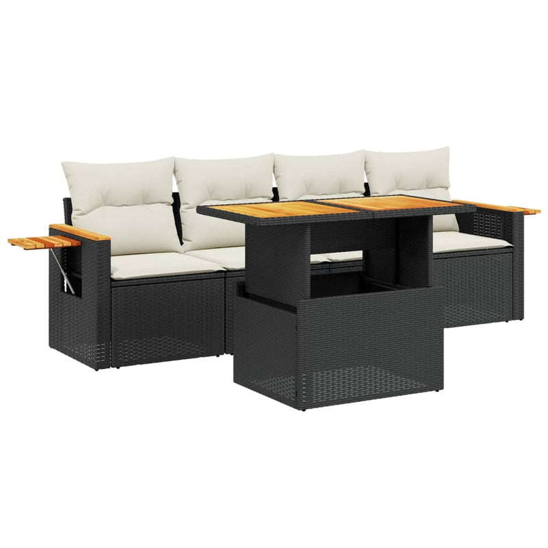 5 Piece Garden Sofa Set with Cushions Black Poly Rattan Payday Deals