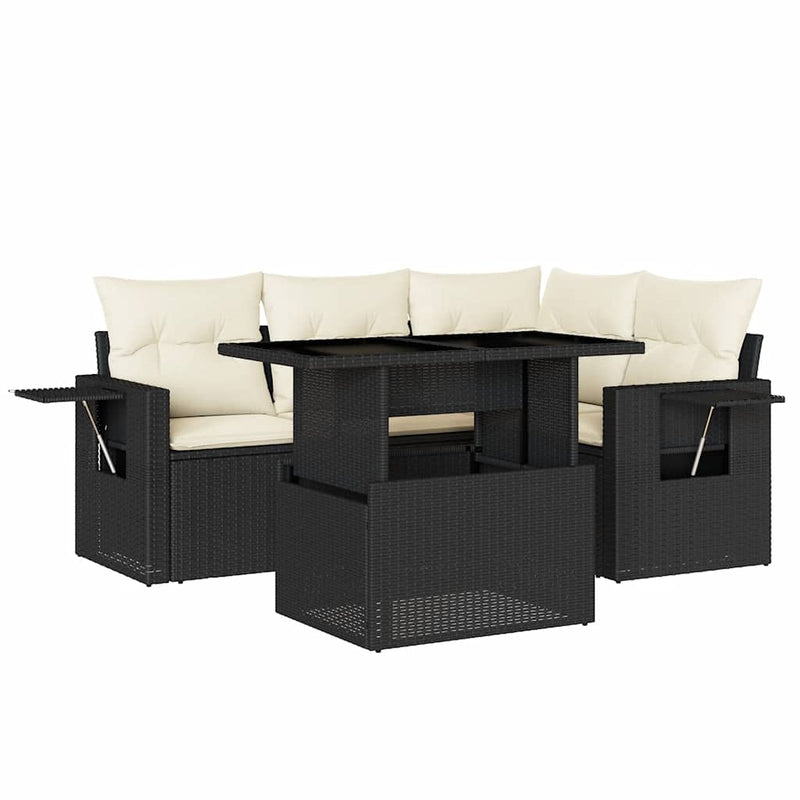 5 Piece Garden Sofa Set with Cushions Black Poly Rattan Payday Deals
