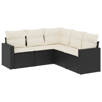 5 Piece Garden Sofa Set with Cushions Black Poly Rattan Payday Deals