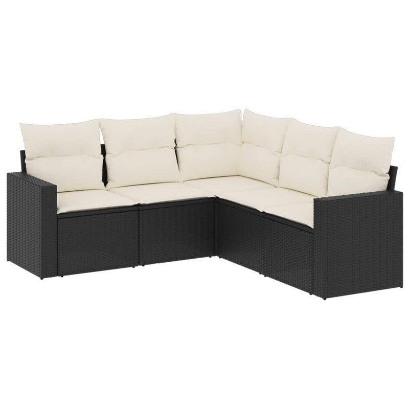 5 Piece Garden Sofa Set with Cushions Black Poly Rattan Payday Deals