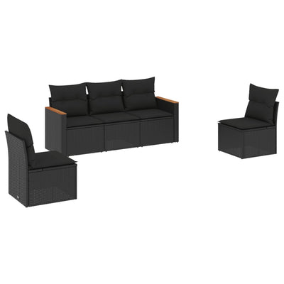 5 Piece Garden Sofa Set with Cushions Black Poly Rattan Payday Deals