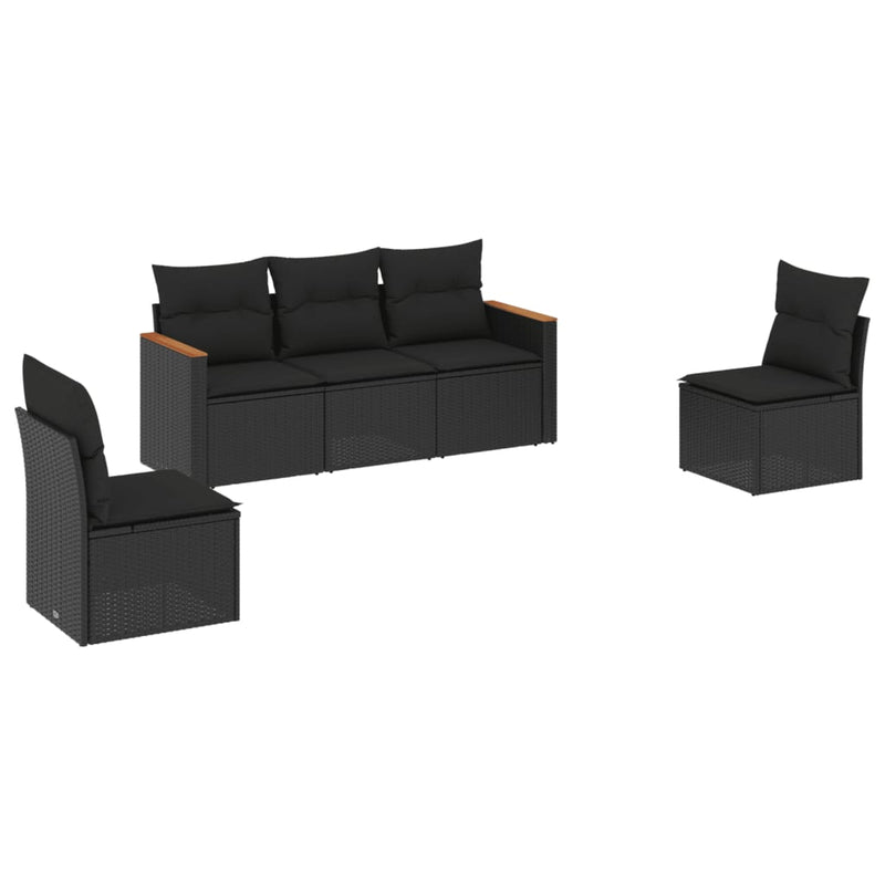 5 Piece Garden Sofa Set with Cushions Black Poly Rattan Payday Deals