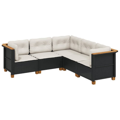 5 Piece Garden Sofa Set with Cushions Black Poly Rattan Payday Deals