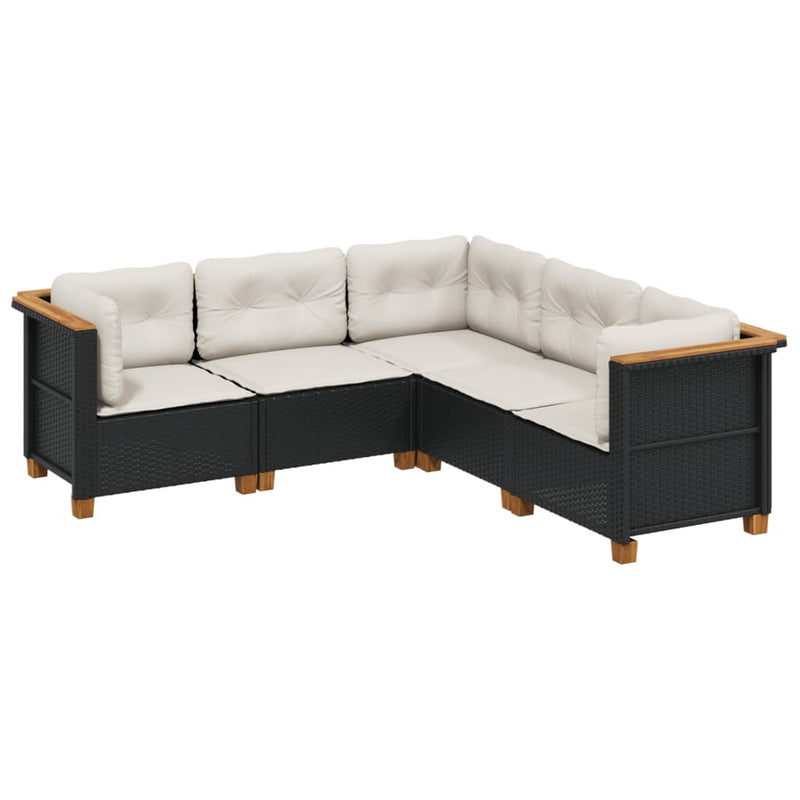 5 Piece Garden Sofa Set with Cushions Black Poly Rattan Payday Deals