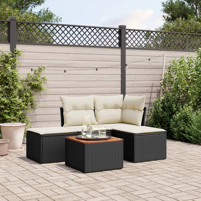 5 Piece Garden Sofa Set with Cushions Black Poly Rattan Payday Deals