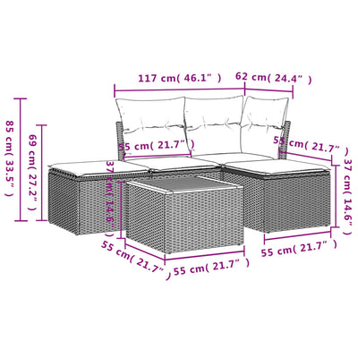 5 Piece Garden Sofa Set with Cushions Black Poly Rattan Payday Deals