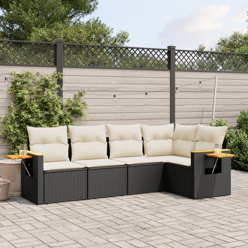 5 Piece Garden Sofa Set with Cushions Black Poly Rattan Payday Deals