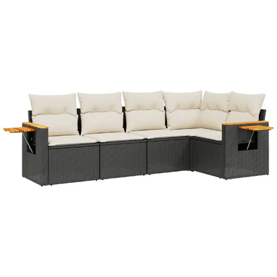 5 Piece Garden Sofa Set with Cushions Black Poly Rattan Payday Deals
