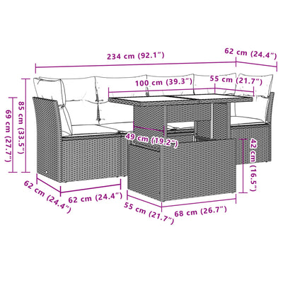 5 Piece Garden Sofa Set with Cushions Black Poly Rattan Payday Deals