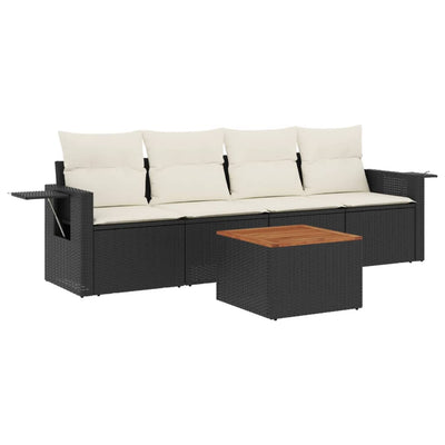 5 Piece Garden Sofa Set with Cushions Black Poly Rattan Payday Deals