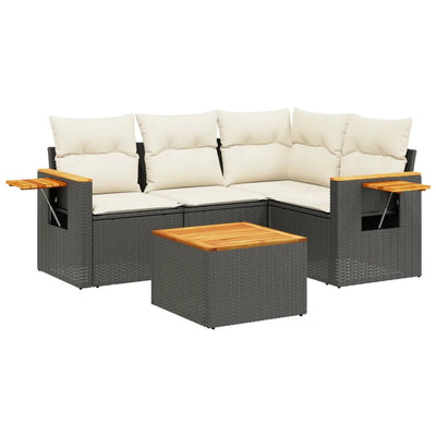 5 Piece Garden Sofa Set with Cushions Black Poly Rattan Payday Deals