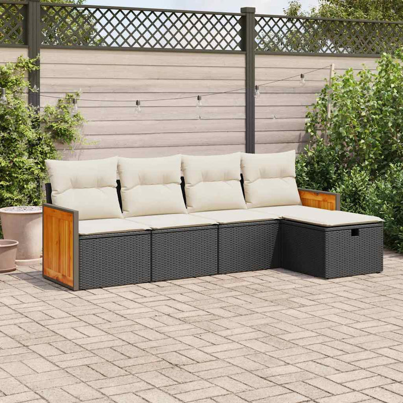 5 Piece Garden Sofa Set with Cushions Black Poly Rattan Payday Deals