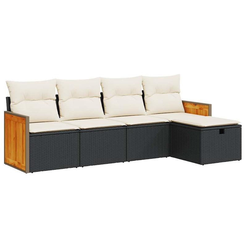 5 Piece Garden Sofa Set with Cushions Black Poly Rattan Payday Deals