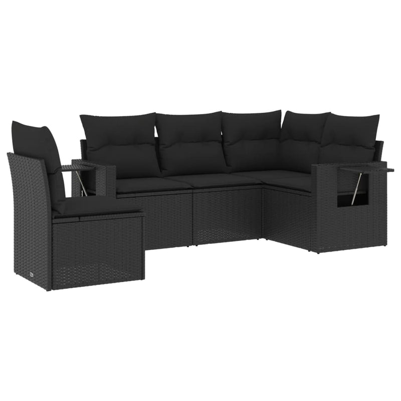 5 Piece Garden Sofa Set with Cushions Black Poly Rattan Payday Deals