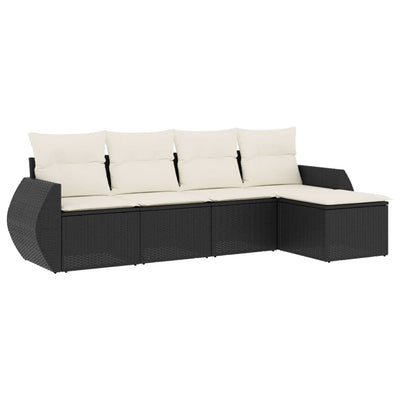 5 Piece Garden Sofa Set with Cushions Black Poly Rattan Payday Deals