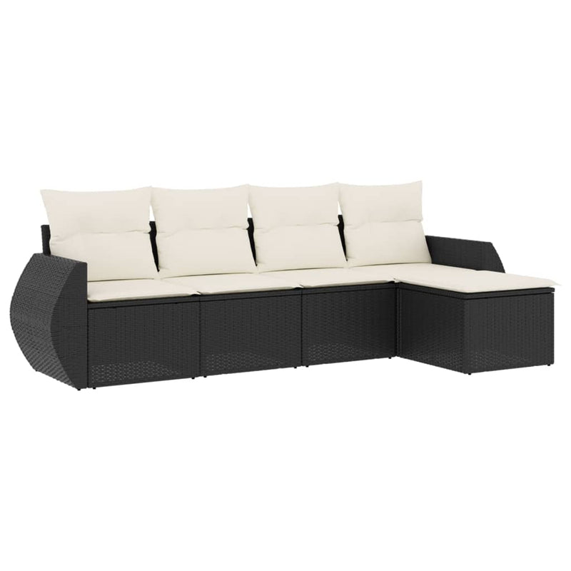 5 Piece Garden Sofa Set with Cushions Black Poly Rattan Payday Deals