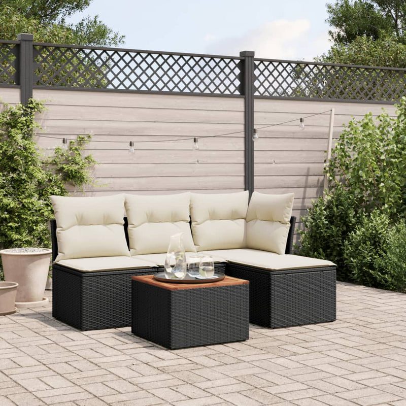 5 Piece Garden Sofa Set with Cushions Black Poly Rattan Payday Deals