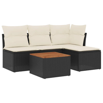 5 Piece Garden Sofa Set with Cushions Black Poly Rattan Payday Deals
