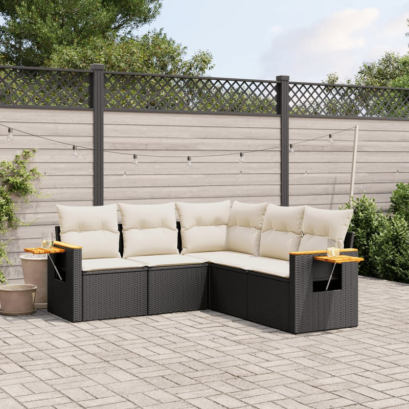 5 Piece Garden Sofa Set with Cushions Black Poly Rattan Payday Deals