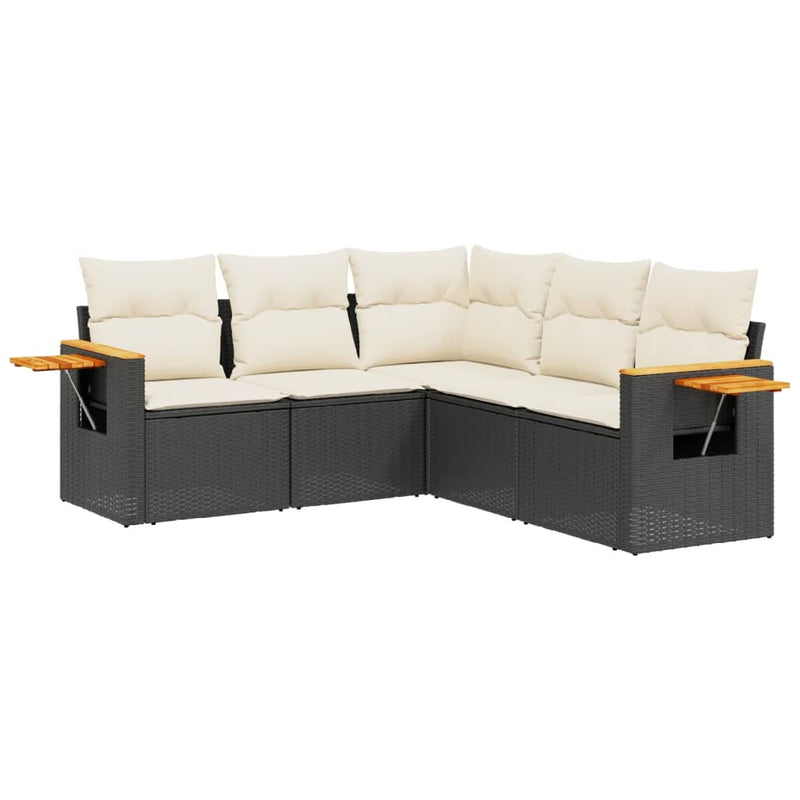 5 Piece Garden Sofa Set with Cushions Black Poly Rattan Payday Deals