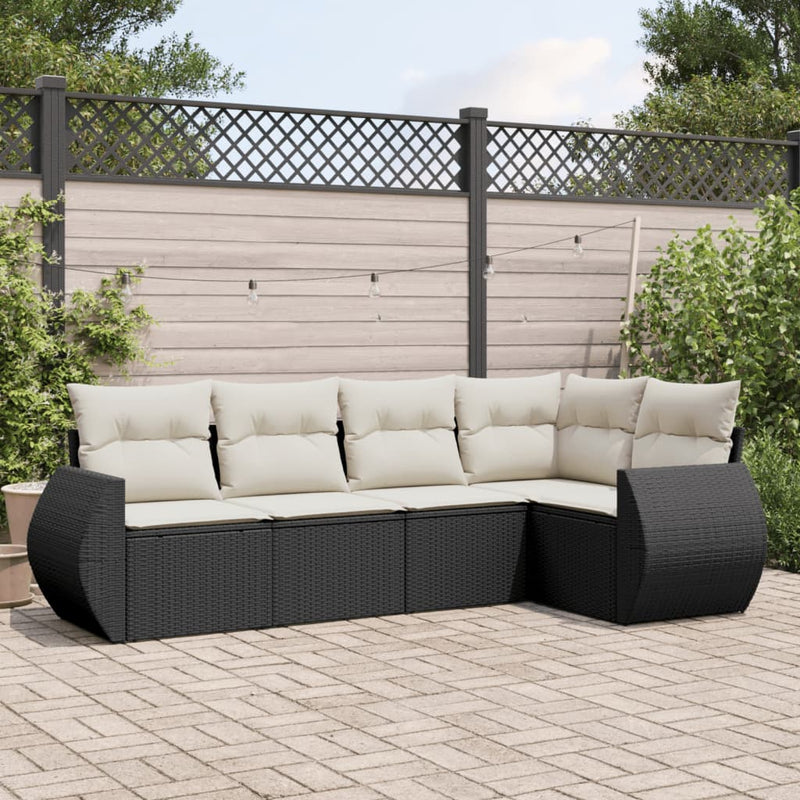 5 Piece Garden Sofa Set with Cushions Black Poly Rattan Payday Deals
