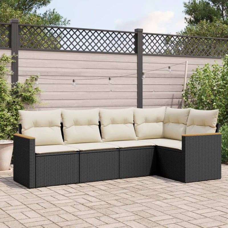 5 Piece Garden Sofa Set with Cushions Black Poly Rattan Payday Deals