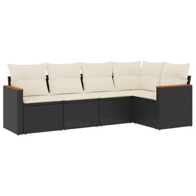 5 Piece Garden Sofa Set with Cushions Black Poly Rattan Payday Deals