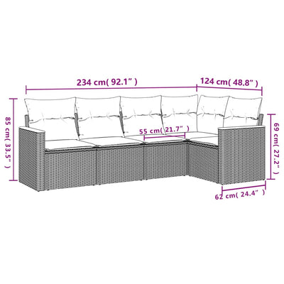 5 Piece Garden Sofa Set with Cushions Black Poly Rattan Payday Deals