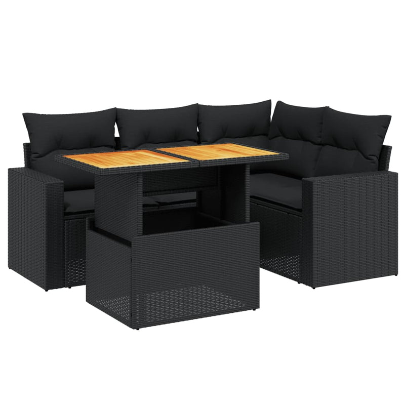 5 Piece Garden Sofa Set with Cushions Black Poly Rattan Payday Deals
