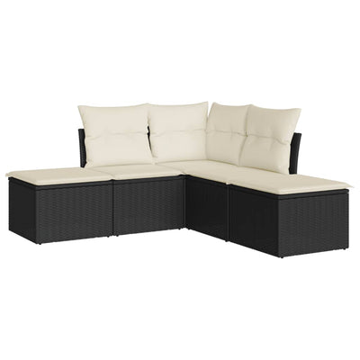 5 Piece Garden Sofa Set with Cushions Black Poly Rattan Payday Deals