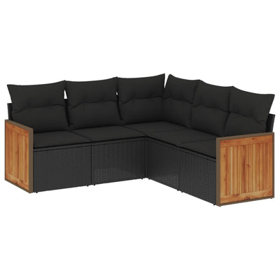 5 Piece Garden Sofa Set with Cushions Black Poly Rattan Payday Deals