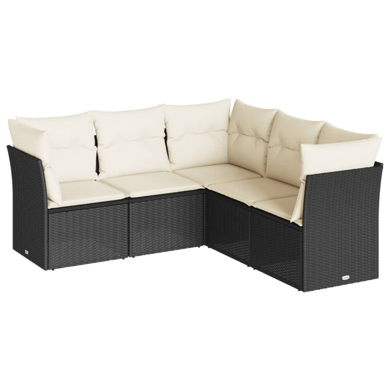 5 Piece Garden Sofa Set with Cushions Black Poly Rattan Payday Deals