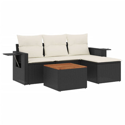 5 Piece Garden Sofa Set with Cushions Black Poly Rattan Payday Deals