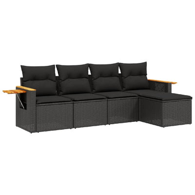 5 Piece Garden Sofa Set with Cushions Black Poly Rattan Payday Deals