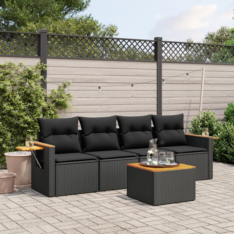 5 Piece Garden Sofa Set with Cushions Black Poly Rattan Payday Deals