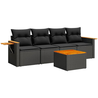 5 Piece Garden Sofa Set with Cushions Black Poly Rattan Payday Deals