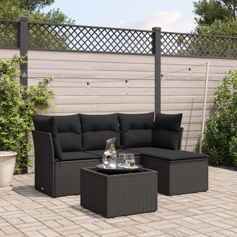 5 Piece Garden Sofa Set with Cushions Black Poly Rattan Payday Deals