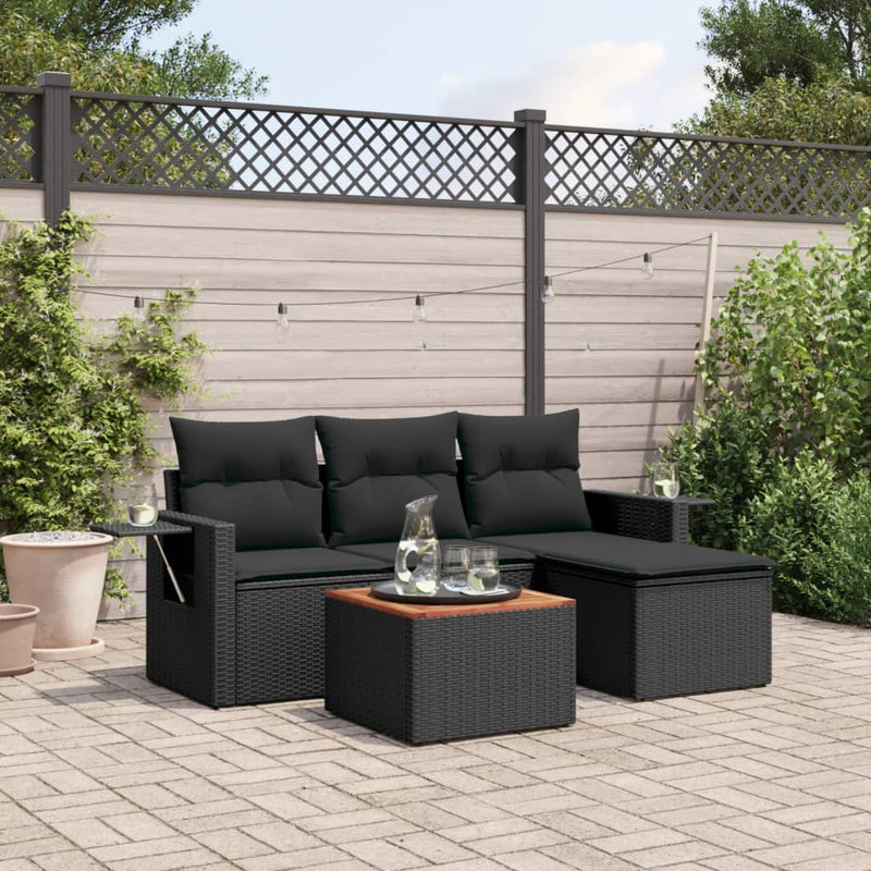 5 Piece Garden Sofa Set with Cushions Black Poly Rattan Payday Deals