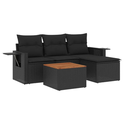 5 Piece Garden Sofa Set with Cushions Black Poly Rattan Payday Deals