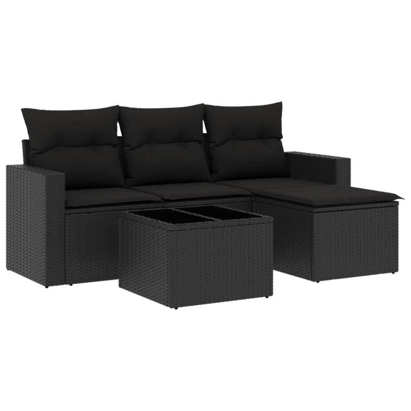 5 Piece Garden Sofa Set with Cushions Black Poly Rattan Payday Deals