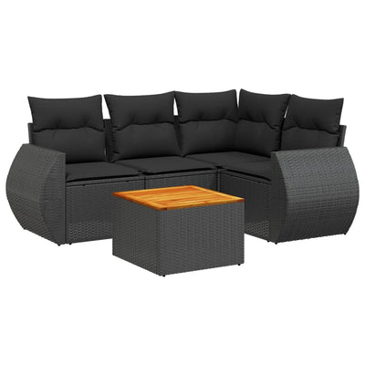 5 Piece Garden Sofa Set with Cushions Black Poly Rattan Payday Deals