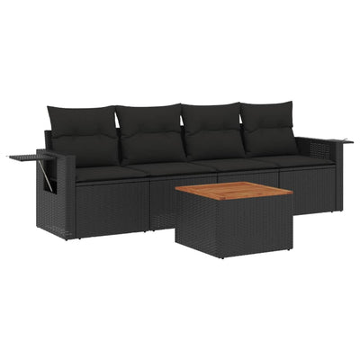 5 Piece Garden Sofa Set with Cushions Black Poly Rattan Payday Deals