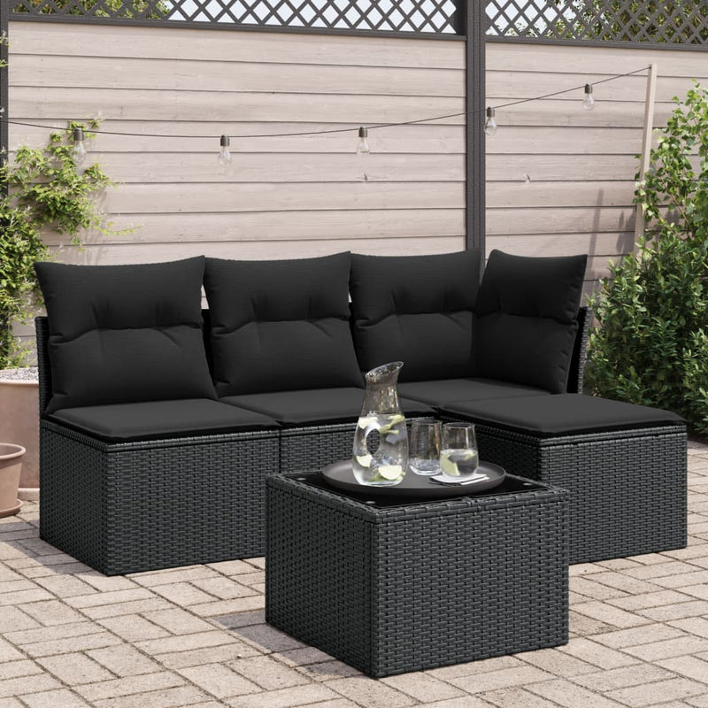 5 Piece Garden Sofa Set with Cushions Black Poly Rattan Payday Deals