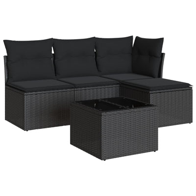 5 Piece Garden Sofa Set with Cushions Black Poly Rattan Payday Deals