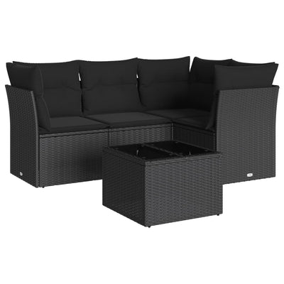 5 Piece Garden Sofa Set with Cushions Black Poly Rattan Payday Deals