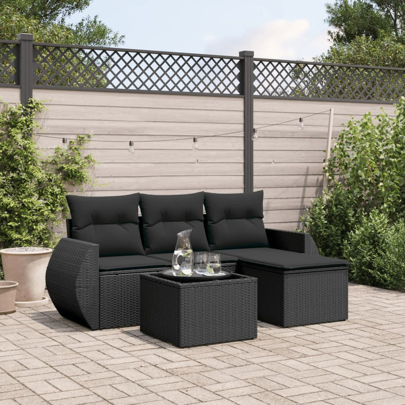 5 Piece Garden Sofa Set with Cushions Black Poly Rattan Payday Deals